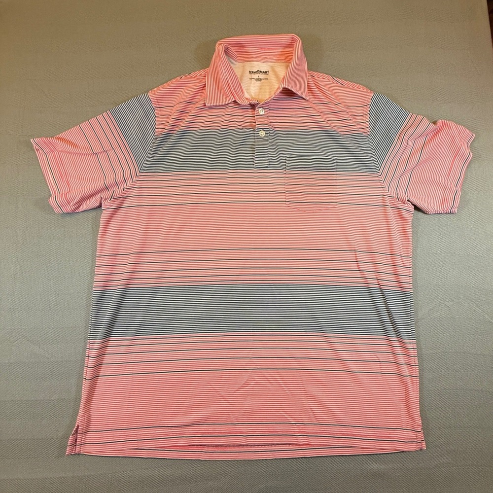 Roundtree & Yorke TravelSmart Mens Large Red Striped Supima Cotton Polo 2439
